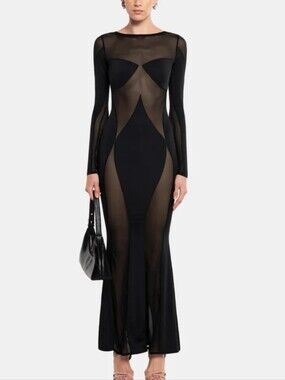 OW Collection Sierra Maxi Dress Mesh Sheer Panels Long Sleeves M NWT